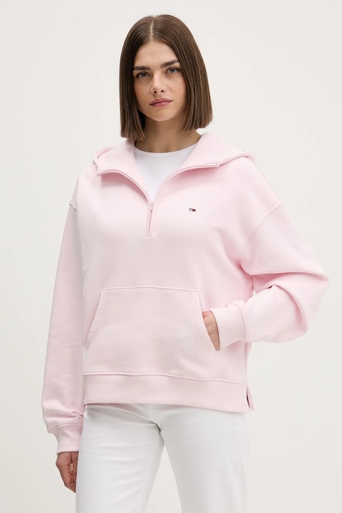 Tommy Jeans bluza bawełniana damska kolor różowy z kapturem gładka DW0DW21924 - zdjęcie produktu nr 1