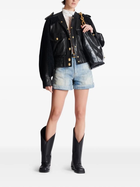 Balmain tweed-panel leather bomber jacket - Black - zdjęcie produktu nr 2