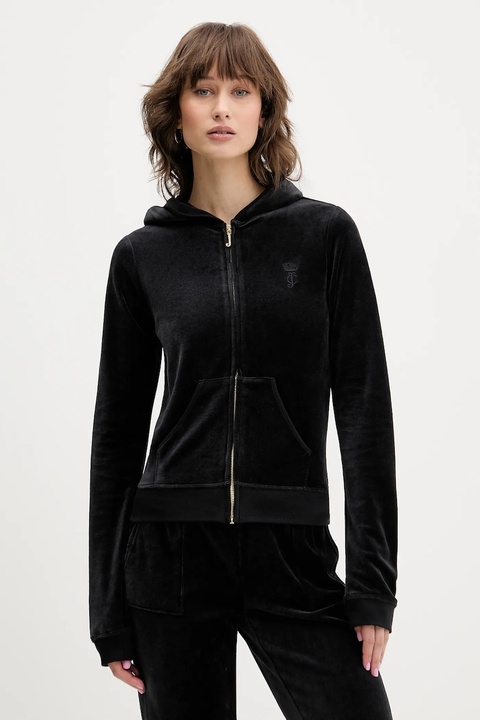 Juicy Couture bluza HERITAGE ROBYN HOODIE damska kolor czarny z kapturem z aplikacją JCSEBJ007G - zdjęcie produktu nr 1