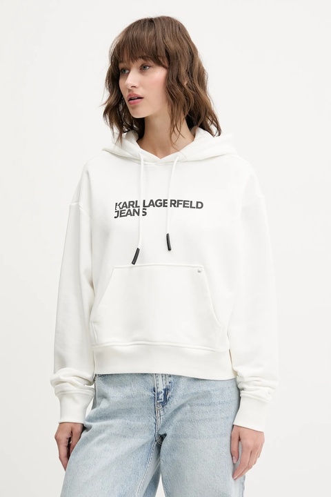 Karl Lagerfeld Jeans bluza damska kolor biały z kapturem z nadrukiem A2W20053 - zdjęcie produktu nr 1