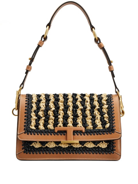 Tod's T Timeless raffia shoulder bag - Brown - zdjęcie produktu nr 1