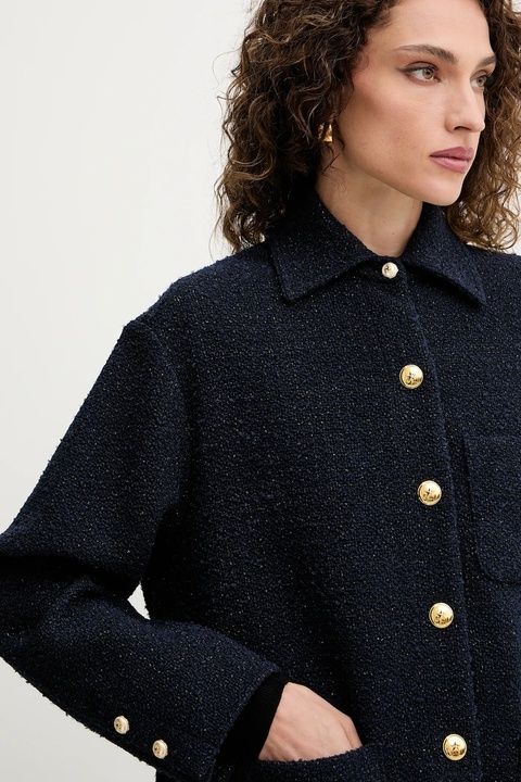 Pinko kurtka z domieszką wełny kolor granatowy przejściowa oversize 105816 A2VJ - zdjęcie produktu nr 2