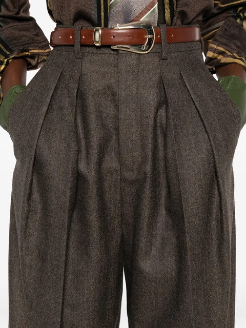 Saint Laurent pleated cotton trousers - Brown - zdjęcie produktu nr 2
