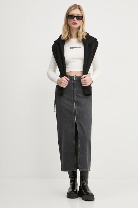 Karl Lagerfeld Jeans spódnica jeansowa kolor szary midi prosta A1W12008 - zdjęcie produktu nr 2