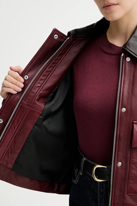 Rag & Bone kurtka skórzana kolor bordowy przejściowa oversize RA5A25F0MCR - zdjęcie produktu nr 2
