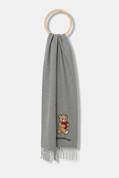 Moschino szalik wełniany kolor szary z aplikacją M3330 30835 - zdjęcie produktu nr 1