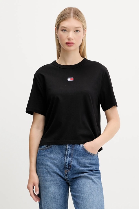 Tommy Jeans t-shirt bawełniany damski kolor czarny DW0DW22202 - zdjęcie produktu nr 1