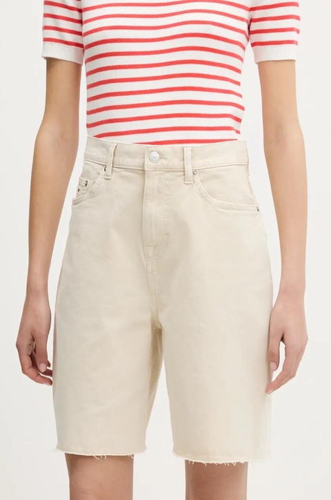 Tommy Jeans szorty jeansowe damskie kolor beżowy gładkie high waist DW0DW21646 - zdjęcie produktu nr 1