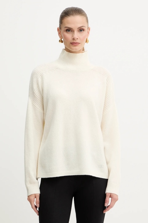 Liu Jo sweter wełniany damski kolor beżowy z golfem MF5059 MS009 - zdjęcie produktu nr 1