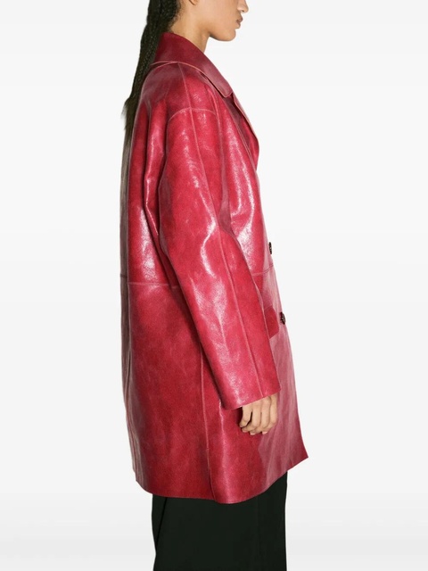 Prada button-fastening leather coat - Red - zdjęcie produktu nr 2