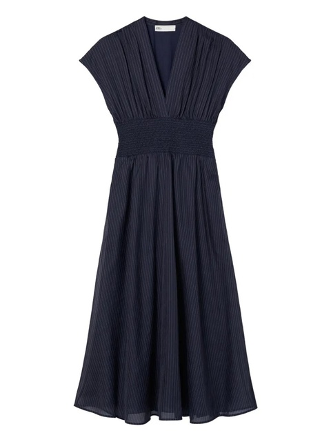 Tory Burch pinstripe-pattern smocked midi dress - Blue - zdjęcie produktu nr 1