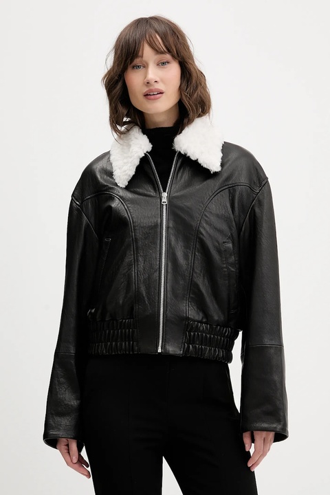 HUGO kurtka skórzana kolor czarny przejściowa oversize 50547184 - zdjęcie produktu nr 1