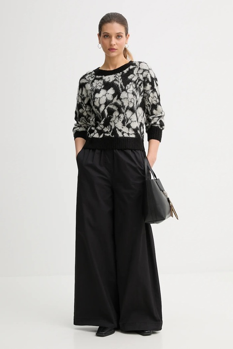 United Colors of Benetton spodnie bawełniane damskie kolor czarny szerokie high waist 4PAXDF0A4 - zdjęcie produktu nr 1