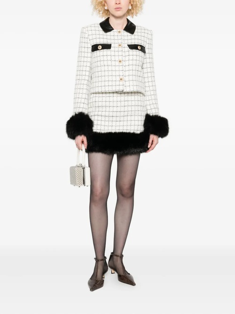 Self-Portrait checked faux-fur cuff jacket - Neutrals - zdjęcie produktu nr 1