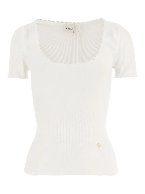 Chloé scoop-neck lace-trimmed T-shirt - White - zdjęcie produktu nr 1