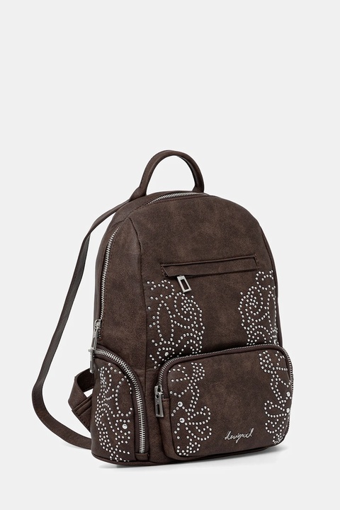 Desigual plecak POKER FACE CHEST damski kolor brązowy mały z aplikacją 25WAKP22 - zdjęcie produktu nr 1