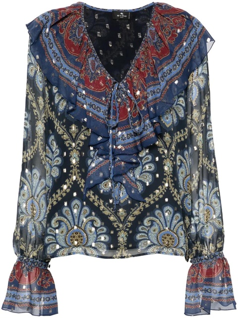 ETRO graphic-print crepe blouse - Blue - zdjęcie produktu nr 1