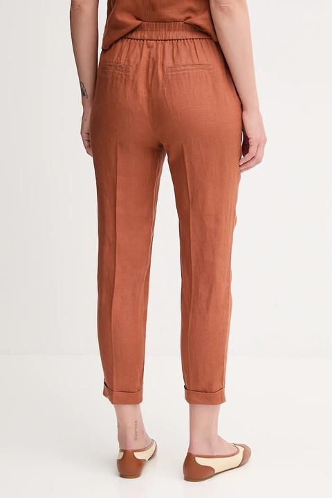 United Colors of Benetton spodnie lniane damskie kolor pomarańczowy proste high waist 4AGHDF079 - zdjęcie produktu nr 1