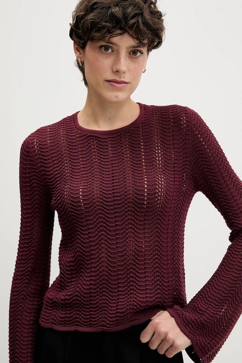 Sisley sweter bawełniany damski kolor bordowy lekki 1494M106O - zdjęcie produktu nr 2