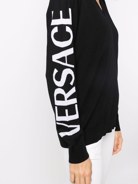 Versace logo-intarsia wool jumper - Black - zdjęcie produktu nr 2