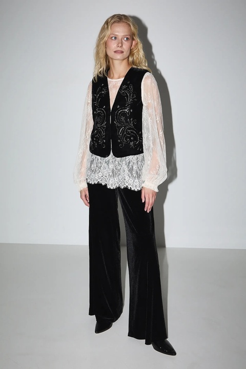 Medicine spodnie damskie kolor czarny szerokie medium waist - zdjęcie produktu nr 1