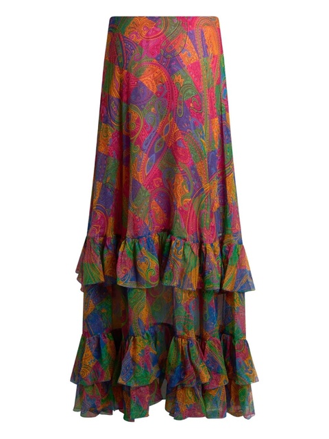 ETRO crepe paisley silk midi skirt - Pink - zdjęcie produktu nr 1