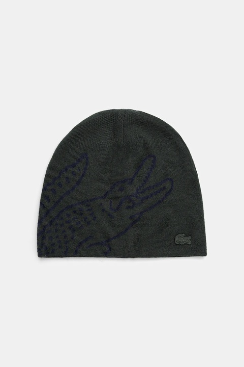 Lacoste czapka wełniana kolor zielony z cienkiej dzianiny wełniana RB3021 - zdjęcie produktu nr 1