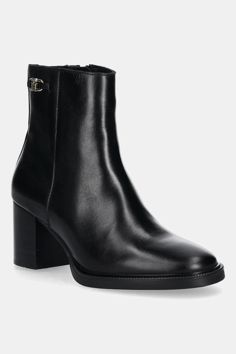 Tommy Hilfiger botki skórzane STACKED HEEL LEATHER ANKLE BOOT damskie kolor czarny na słupku FW0FW08864 - zdjęcie produktu nr 1