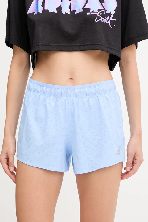New Balance szorty treningowe kolor niebieski gładkie high waist WS41286ELE - zdjęcie produktu nr 1