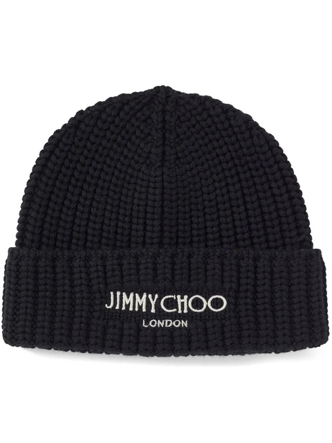 Jimmy Choo logo-embroidered ribbed-knit beanie - Black - zdjęcie produktu nr 1
