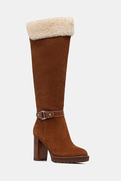 Lauren Ralph Lauren kozaki zamszowe Tasha Tl Hl damskie kolor brązowy na słupku 802977893002 - zdjęcie produktu nr 1