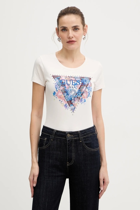 Guess t-shirt damski kolor beżowy W5BI29 J1314 - zdjęcie produktu nr 2
