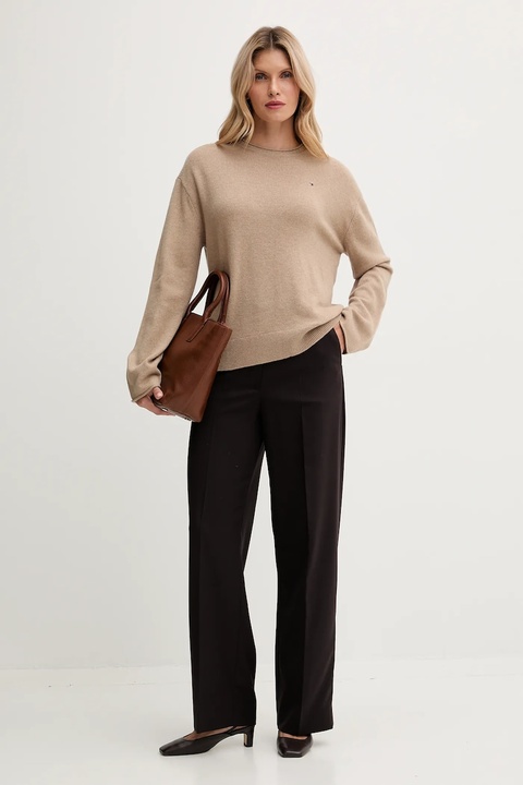 Tommy Hilfiger sweter wełniany damski kolor beżowy lekki WW0WW46438 - zdjęcie produktu nr 2
