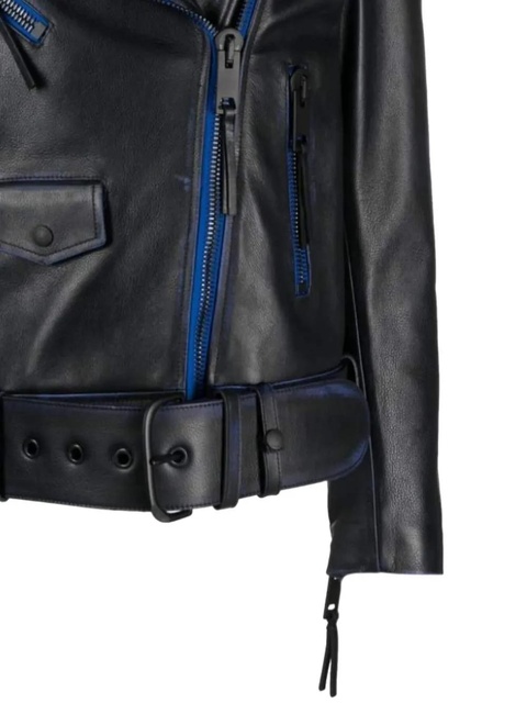 Off-White contrast-trim leather jacket - Black - zdjęcie produktu nr 2