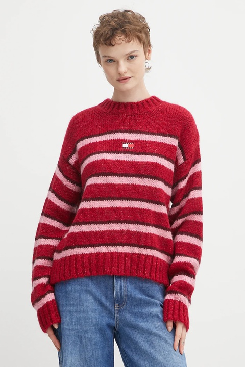 Tommy Jeans sweter z domieszką alpaki damski kolor czerwony DW0DW21679 - zdjęcie produktu nr 1