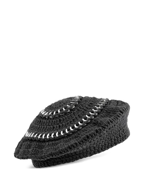 GANNI chain-embellished knitted beret - Black - zdjęcie produktu nr 1