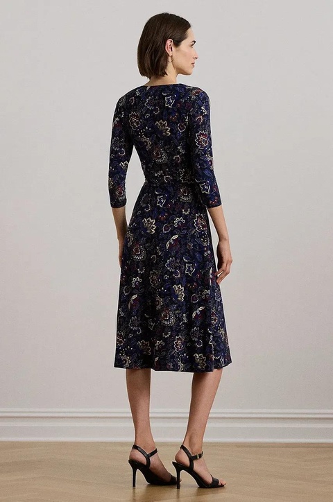 Lauren Ralph Lauren sukienka kolor granatowy midi rozkloszowana 250957701 - zdjęcie produktu nr 2