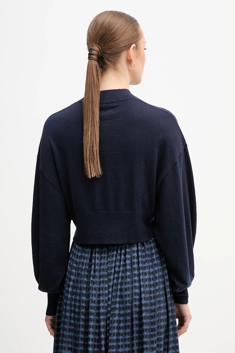 United Colors of Benetton sweter z dodatkiem wełny damski kolor granatowy lekki z półgolfem 1Y6SD2041 - zdjęcie produktu nr 2