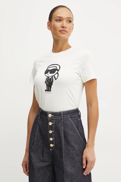 Karl Lagerfeld t-shirt bawełniany damski kolor beżowy A1W17126 - zdjęcie produktu nr 1