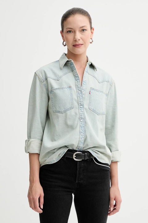 Levi's koszula jeansowa damska kolor niebieski regular z kołnierzykiem klasycznym A7244 - zdjęcie produktu nr 1