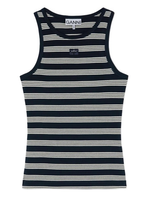 GANNI striped embroidered-logo top - Blue - zdjęcie produktu nr 1