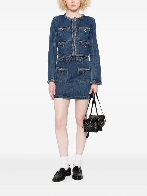 Self-Portrait braided-trim denim jacket - Blue - zdjęcie produktu nr 2