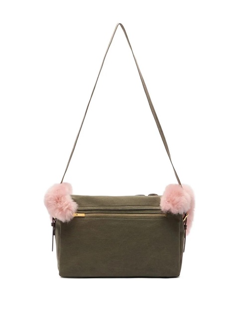 Blumarine faux fur-trim embroidered shoulder bag - Green - zdjęcie produktu nr 2