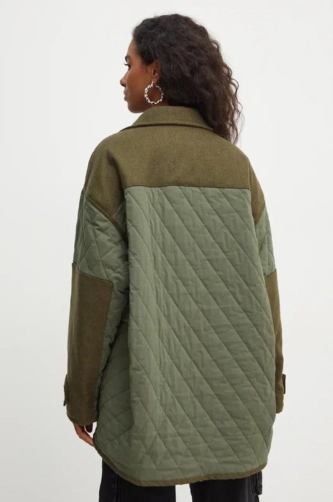 Pinko kurtka z domieszką wełny kolor zielony przejściowa oversize 104403 A28E - zdjęcie produktu nr 2