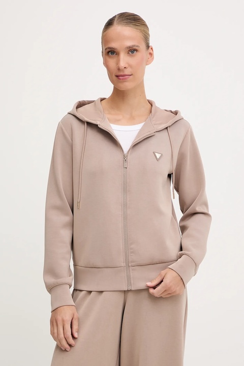 Guess bluza OLYMPE damska kolor beżowy z kapturem gładka V4YQ06 KCAY2 - zdjęcie produktu nr 1