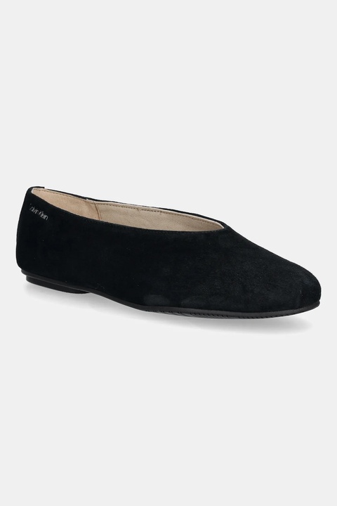 Calvin Klein baleriny zamszowe BALLERINA ROUND HW SUE kolor czarny HW0HW02565 - zdjęcie produktu nr 1