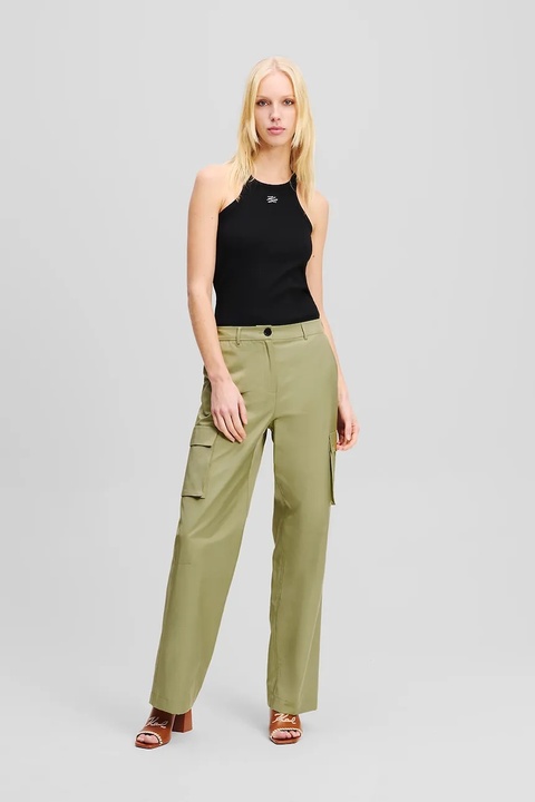 Karl Lagerfeld spodnie damskie kolor zielony proste medium waist A2W10028 - zdjęcie produktu nr 1