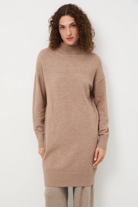 Medicine sukienka kolor beżowy midi prosta - zdjęcie produktu nr 1