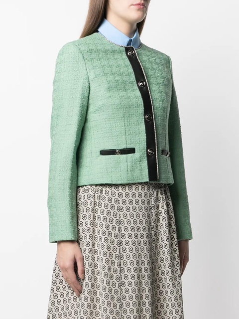 Ferragamo leather-trim tweed jacket - Green - zdjęcie produktu nr 2