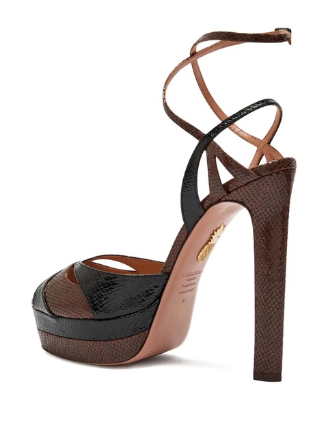 Aquazzura 130mm Plateau snake-embossed leather sandals - Brown - zdjęcie produktu nr 2